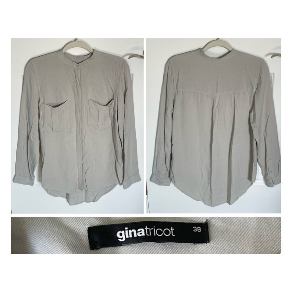 Gina Tricot Gray Button Up Long Sleeve Blouse Shirt - 35379